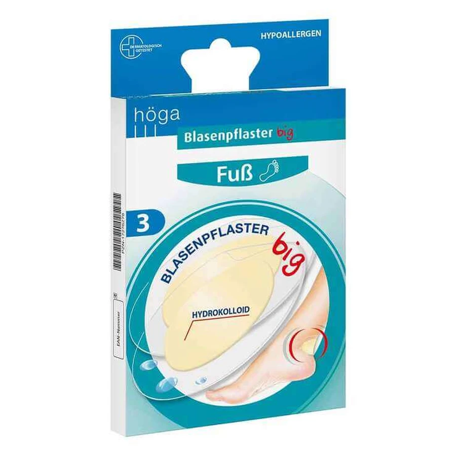 höga-blaarpleisters voor de voeten, groot, 9,6 x 6,6 cm, 3 pleisters