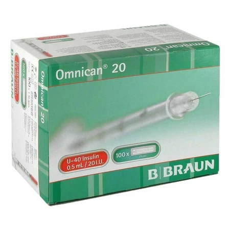 Omnican 20 0,5 ml U-40-insulinespuiten, 2 verpakkingen van elk 100 spuiten
