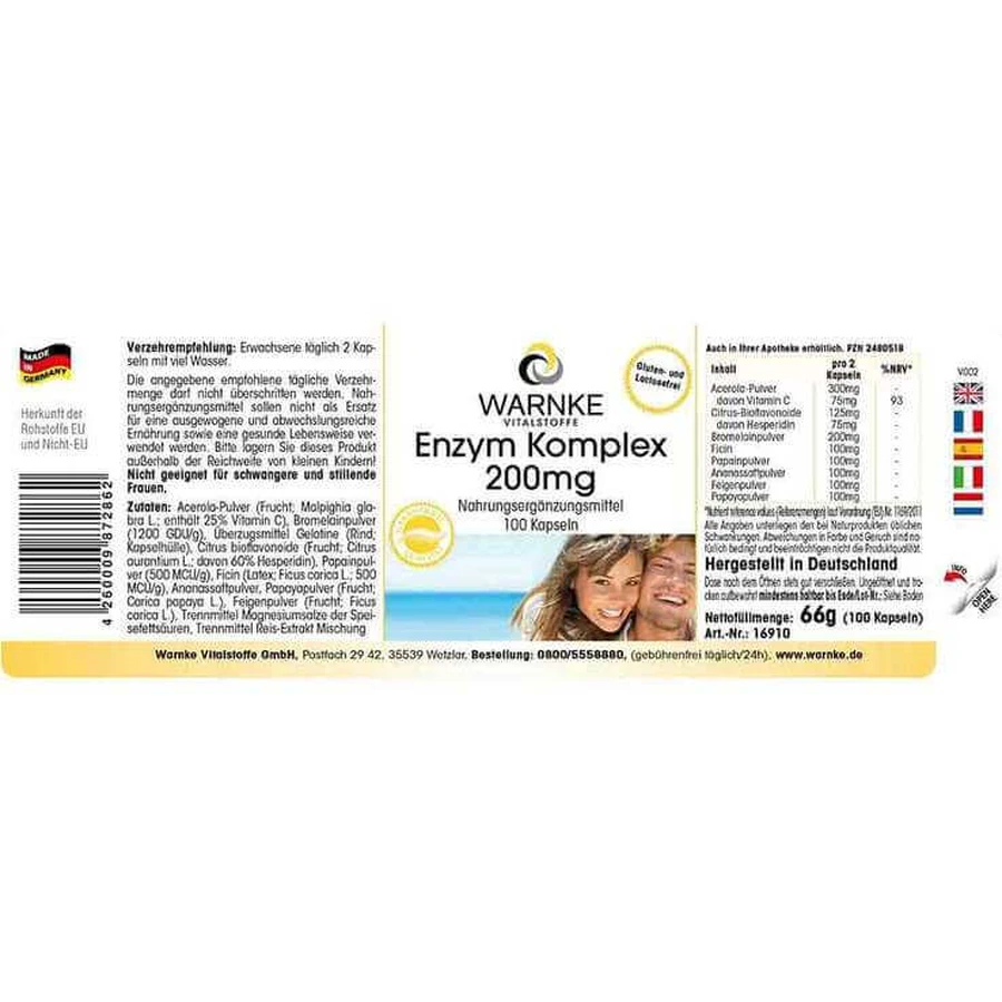 Capsule cu complex enzimatic de 200 mg, 250 de capsule
