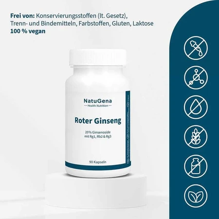 Ginseng rojo Panax con un 20 % de ginsenósidos, cápsulas veganas, 90 cápsulas