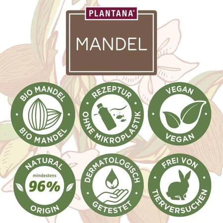 Gel douche nourrissant à l'amande Plantana, 500 ml