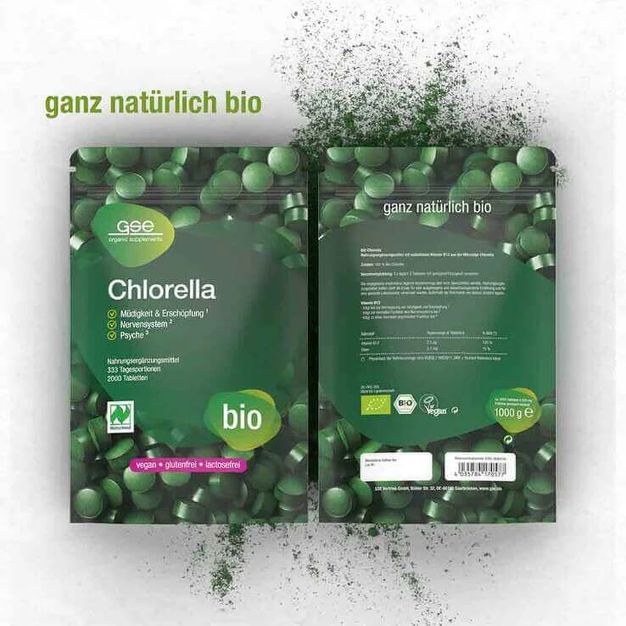 Chlorella 500 mg Organic Naturland Tablets, 550 Tablets