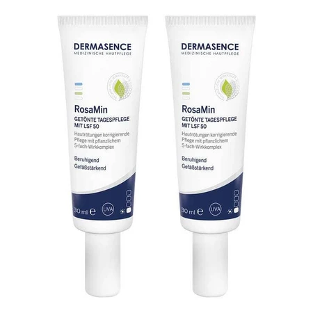 Crema de día con color Dermasence Rosamin, tono medio, SPF 50, 2 x 30 ml