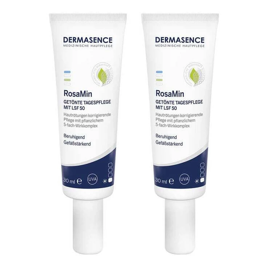 Crema de día con color Dermasence Rosamin, tono medio, SPF 50, 2 x 30 ml