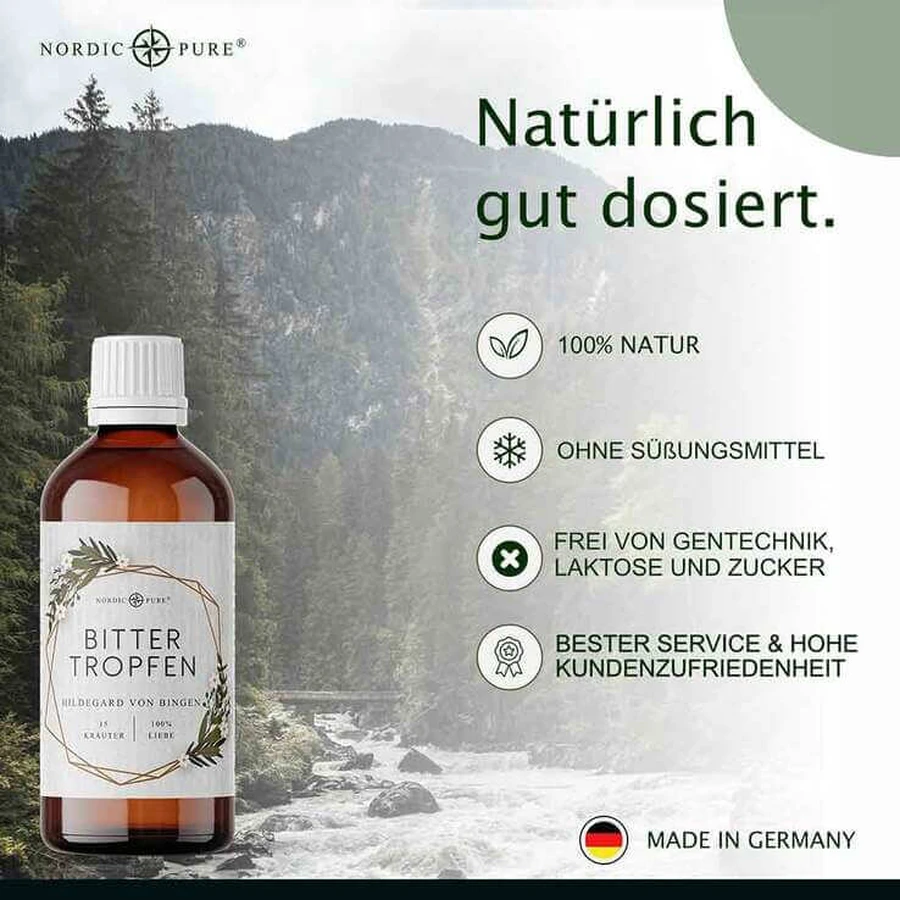 Bittertropfen 15 Kräuter Bitterstoffe Nordic Pure, 100 ml Tropfen zum Einnehmen