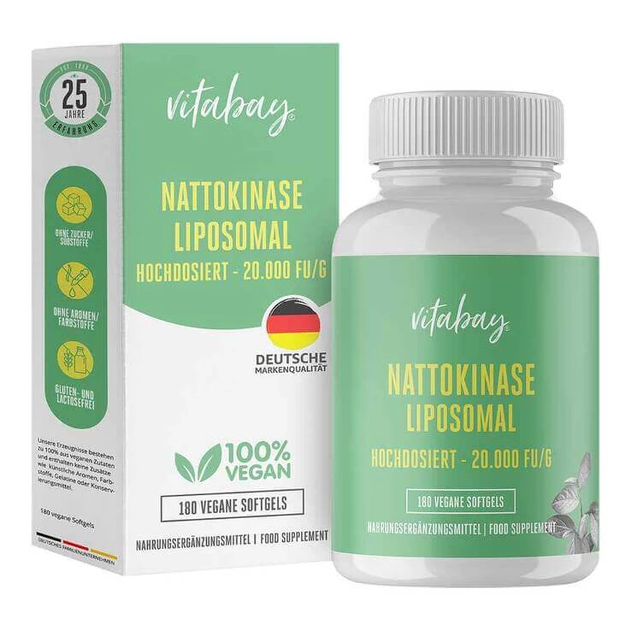 Nattokinasa en dosis alta, 20 000 FU/g, cápsulas blandas, 180 cápsulas blandas
