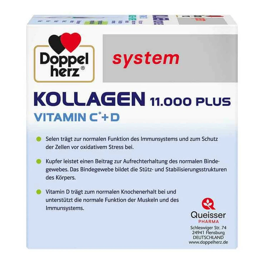 Doppelherz System Collagen 11000 Plus, ampoules, 2 boîtes de 30 ampoules (25 ml chacune)