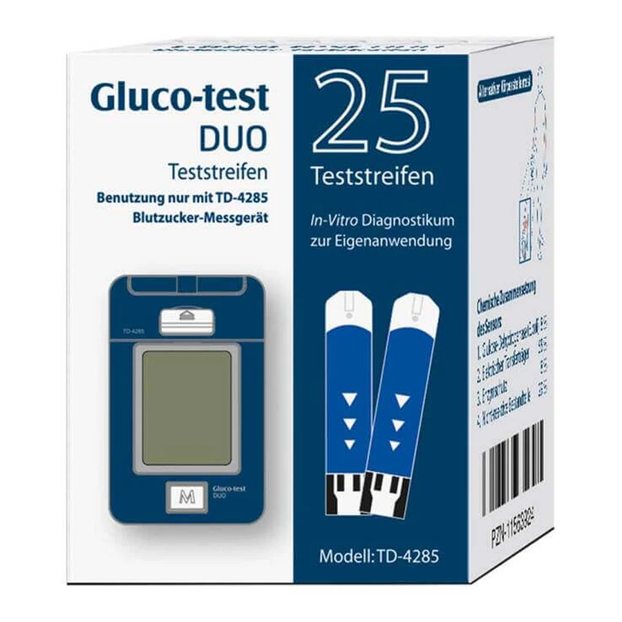 Bandelettes de test Gluco Test Duo, boîte de 25
