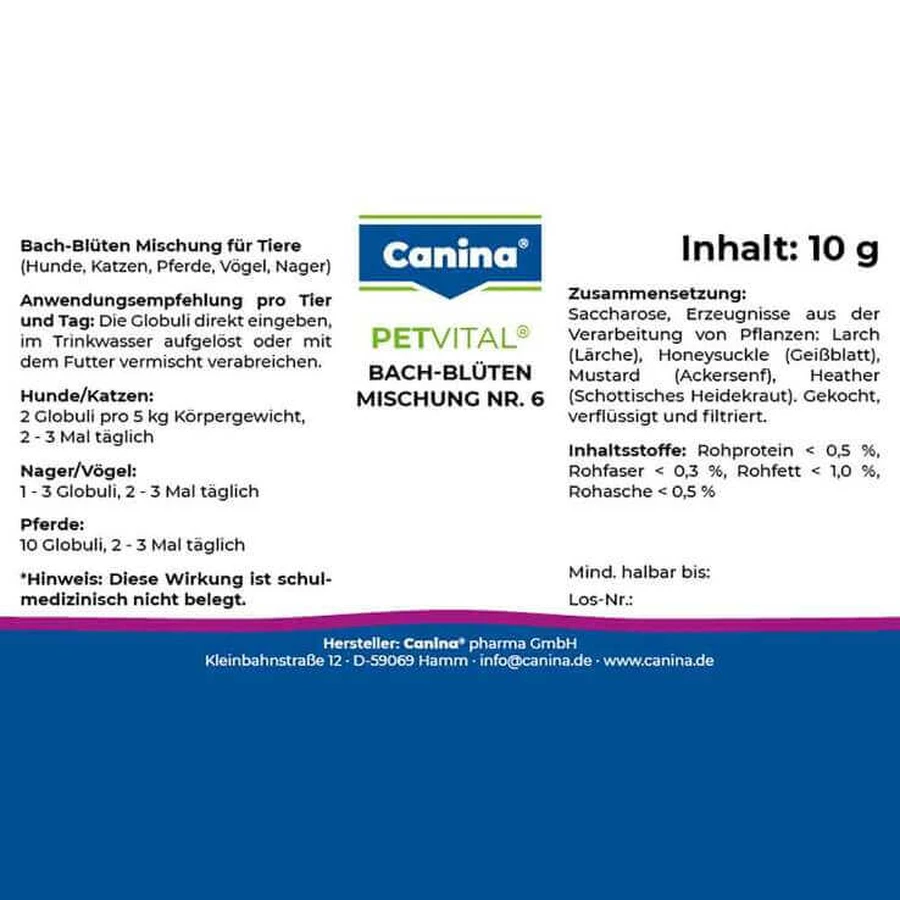 Petvital: Remedios florales de Bach n.º 6 en glóbulos para animales, 10 g de glóbulos