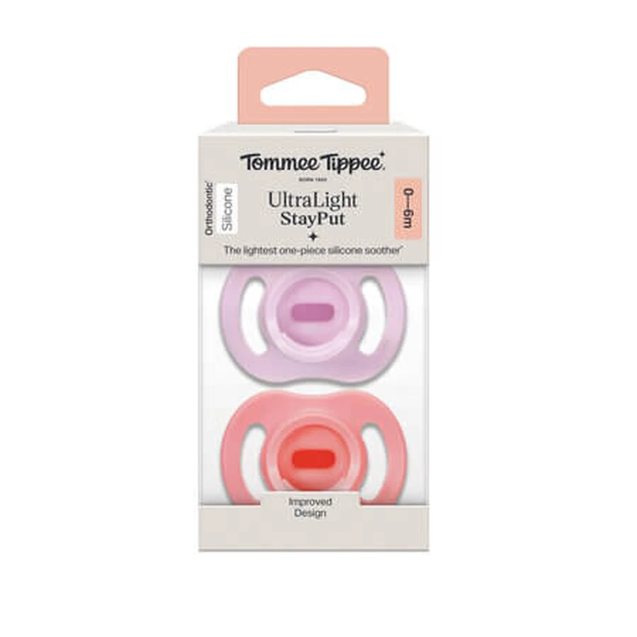 UltraLight orthodontische fopspenen, roze/paars, 0–6 maanden, set van 2, Tommee Tippee