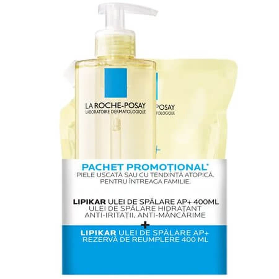 Hydraterende reinigingsolie + Lipikar AP+ navulverpakking, 2 x 400 ml, La Roche-Posay