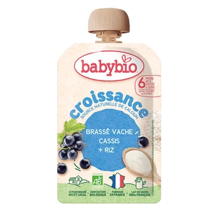 Biologische puree in zakje met melk, zwarte bessen en rijst, vanaf 6 maanden, 100 g, BabyBio