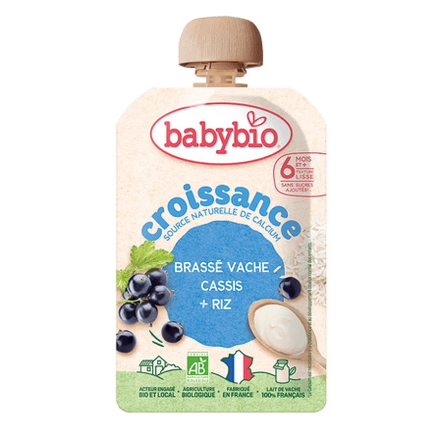 Biologische puree in zakje met melk, zwarte bessen en rijst, vanaf 6 maanden, 100 g, BabyBio