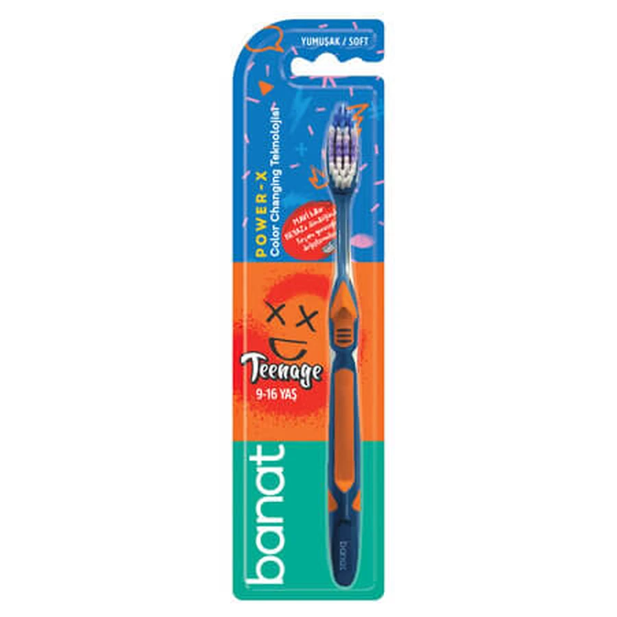 Brosse à dents Teenage Power X pour adolescents, poils souples, 9 à 16 ans, 1 pièce, Banat