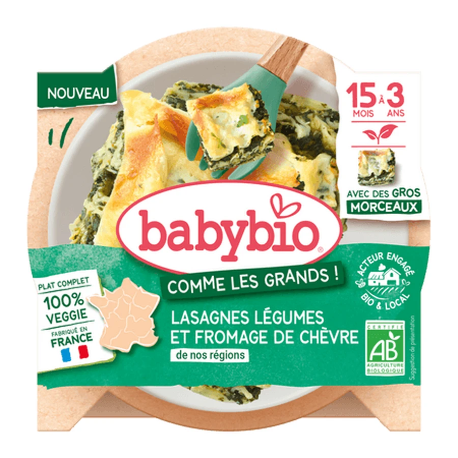 Lasagnes aux légumes bio et au fromage de chèvre, à partir de 15 mois, 200 g, Babybio