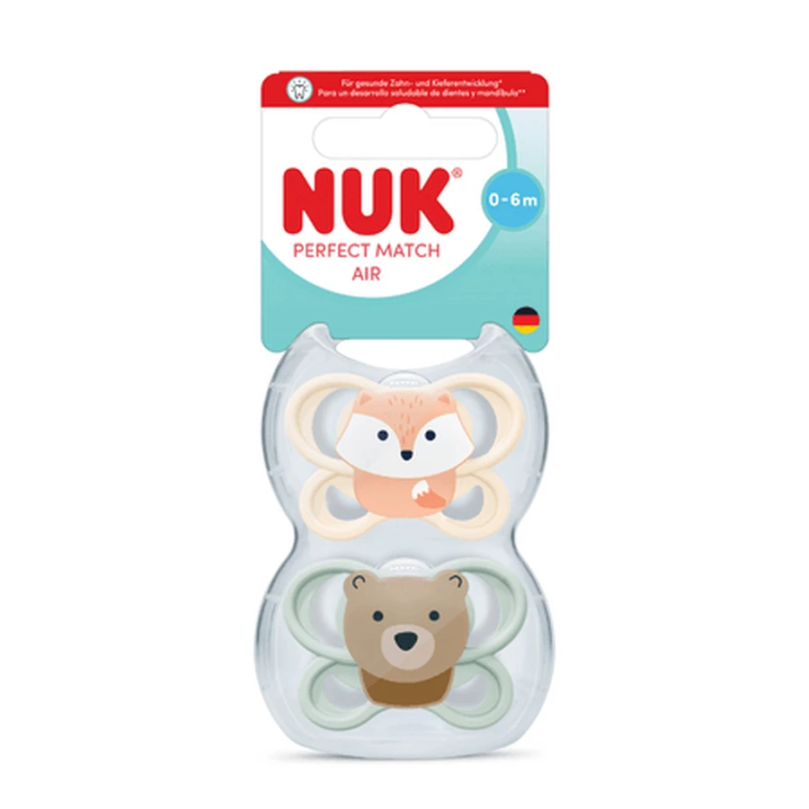 Nuk Perfect Match Air-fopspeenset, roze/groen, 0–6 maanden, set van 2 stuks