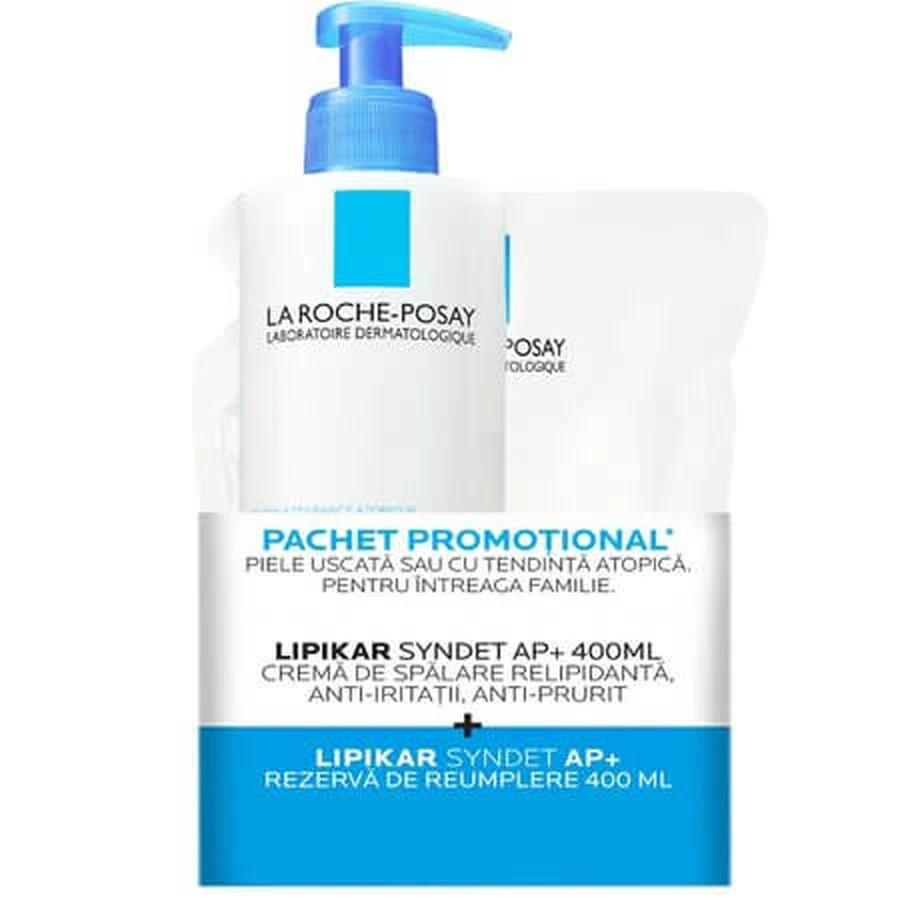 Lipikar Syndet AP+ Herstellende reinigingscrème + navulverpakking, 2x400 ml, La Roche-Posay