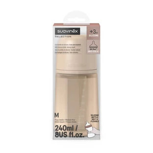 Siliconen babyfles met SX PRo Soft-speen met gemiddelde doorstroming, Colour Essence, beige, vanaf 3 maanden, 240 ml, Suavinex