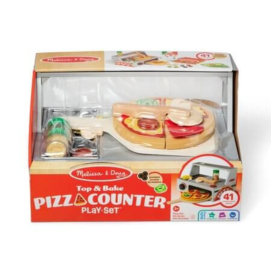 Set da gioco in legno, tavolo per preparare la pizza, dai 3 anni in su, 41 pezzi, Melissa and Doug