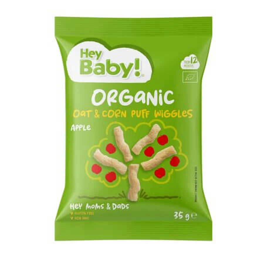 Organic Oat and Corn Puffs with Apple Flavor, 12 months+, 35 g, Hey Baby