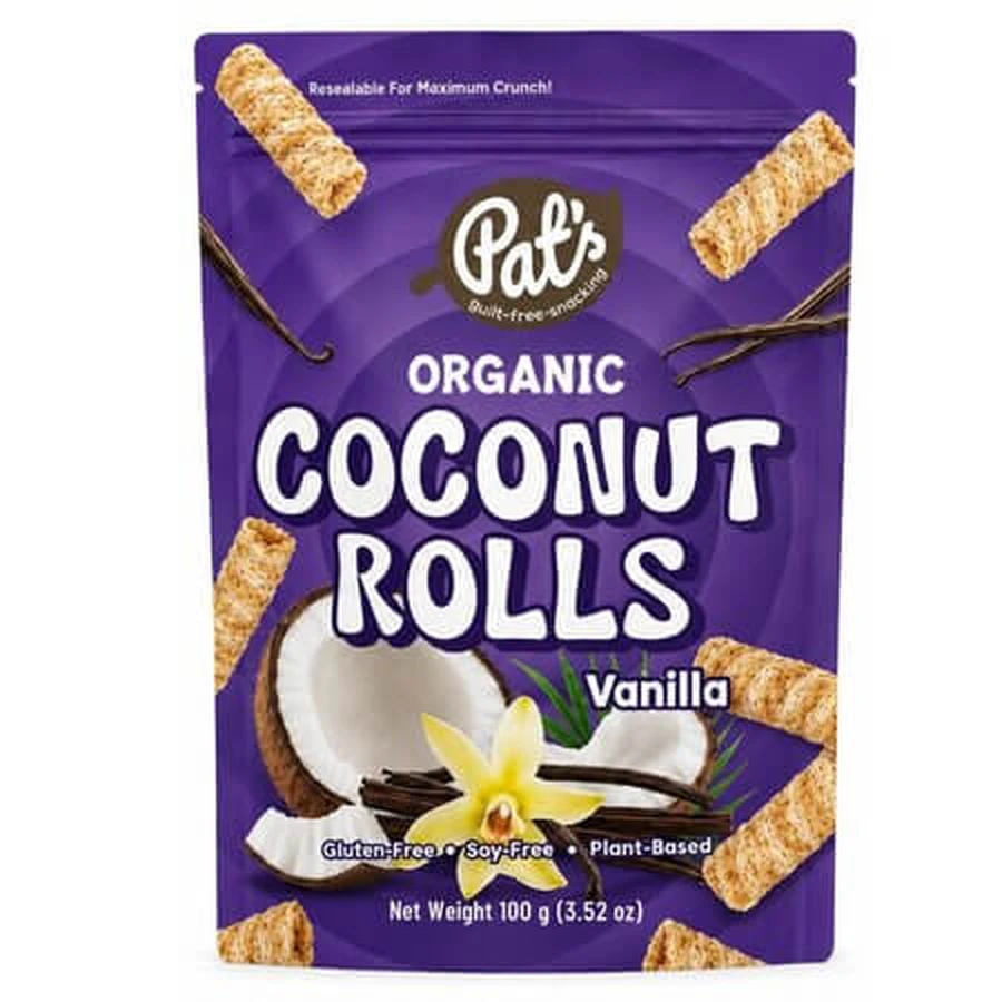 Organic Rolls, Coconut and Vanilla, 100 g, Pat's