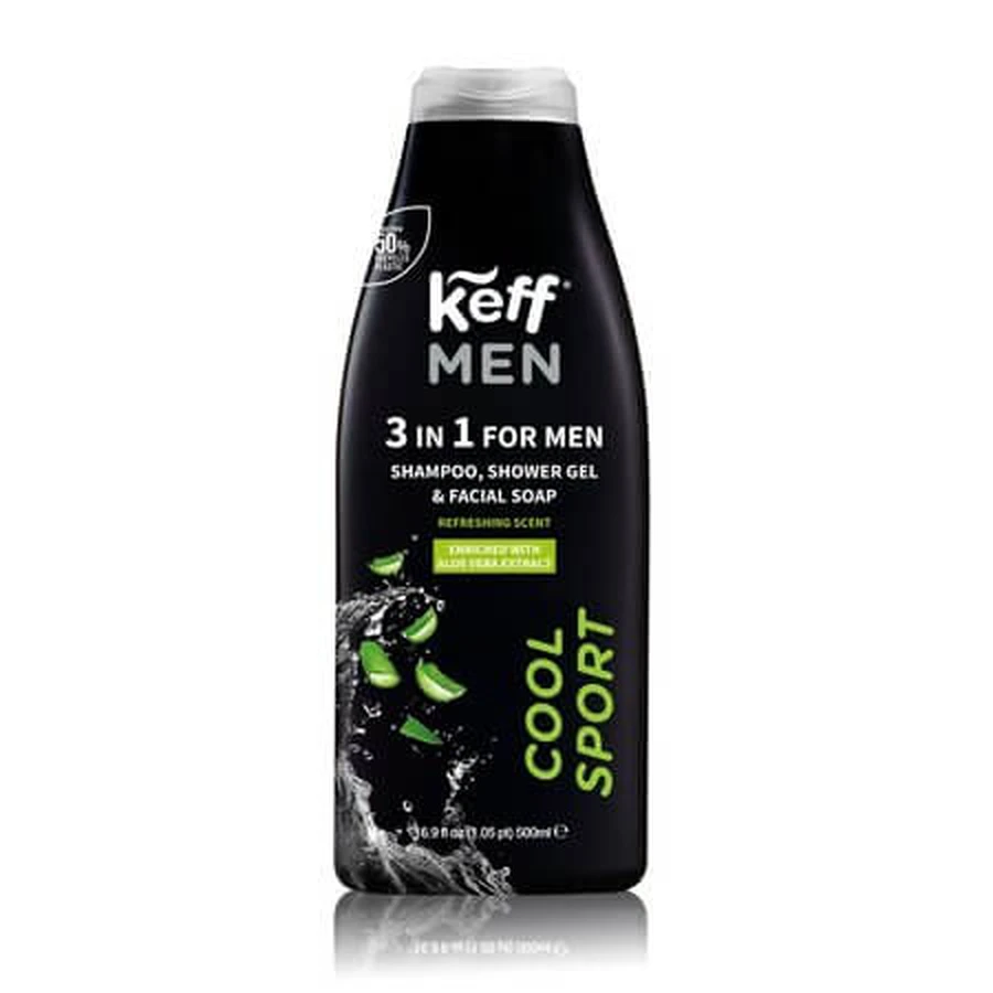 Cool Sport : gel douche, shampoing et nettoyant visage 3-en-1, 500 ml, Keff Men