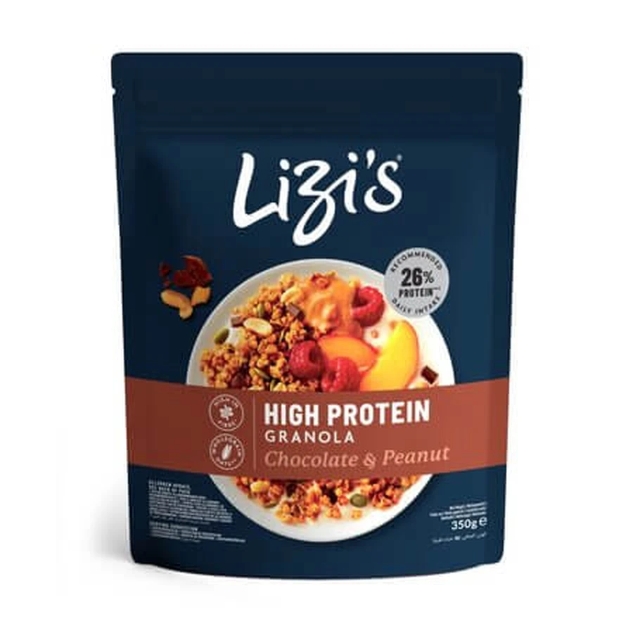 Granola rica en proteínas con chocolate y frutos secos, 350 g, Lizis