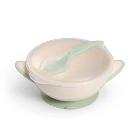 Bowl with Suction Cup and Spoon, Light Green, 6 months+, Babyono