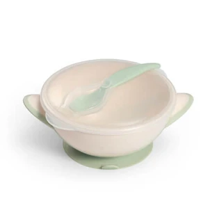 Kom met zuignap en lepel, lichtgroen, vanaf 6 maanden, Babyono