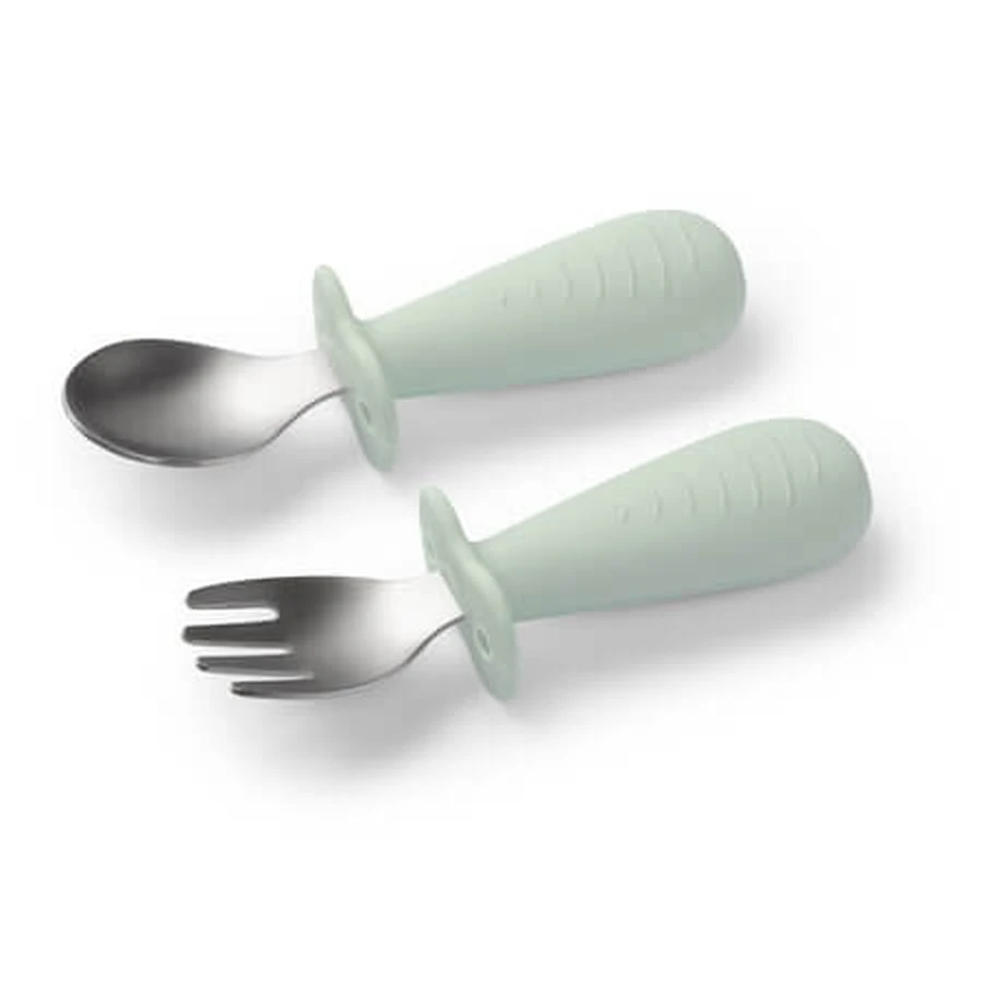 Juego de cuchara y tenedor, verde, a partir de 12 meses, Babyono