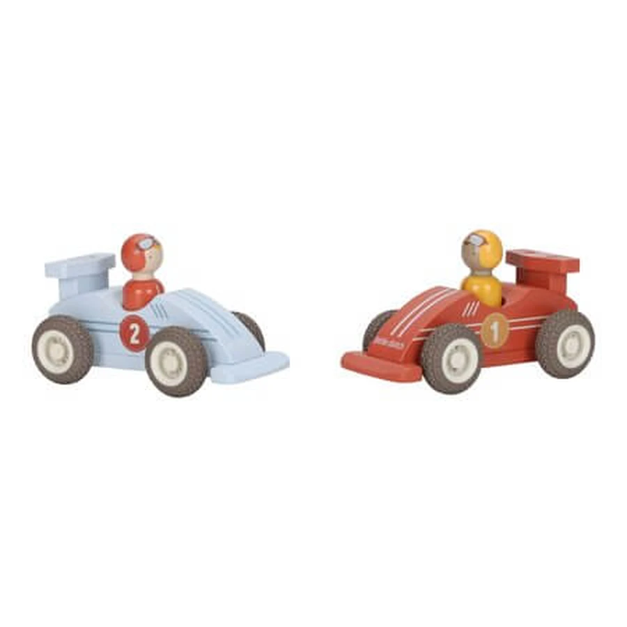 Set of 2 Wooden Race Cars with Driver, 18 months+, Little Dutch