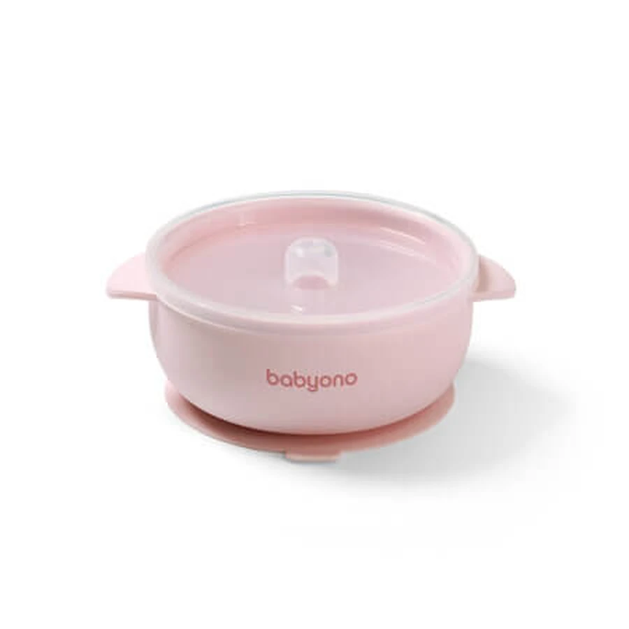 Cuenco de silicona con ventosa y tapa, rosa, a partir de los 6 meses, Babyono