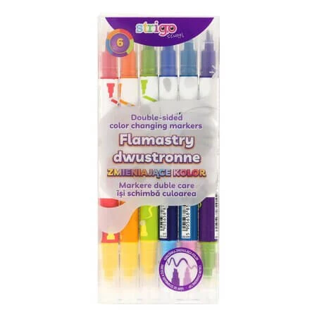 Dual-tip color-changing markers, 10 colors, 6-pack, Strigo