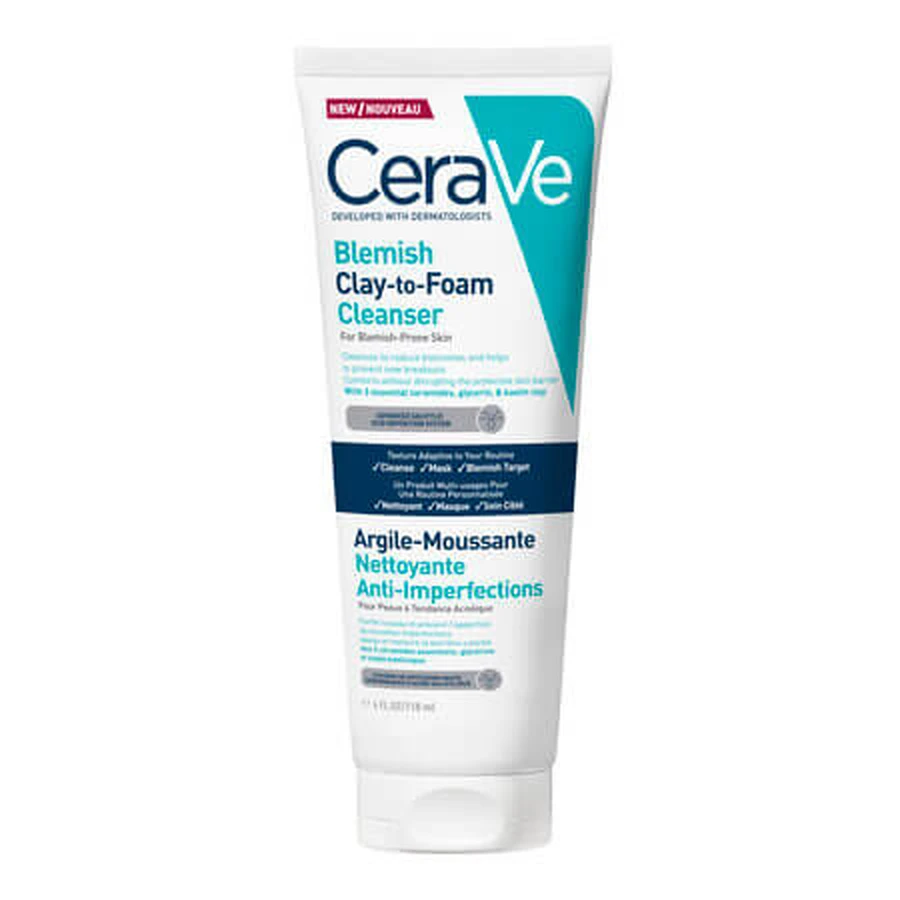 Gel limpiador antiimperfecciones, de arcilla a espuma, 118 ml, CeraVe