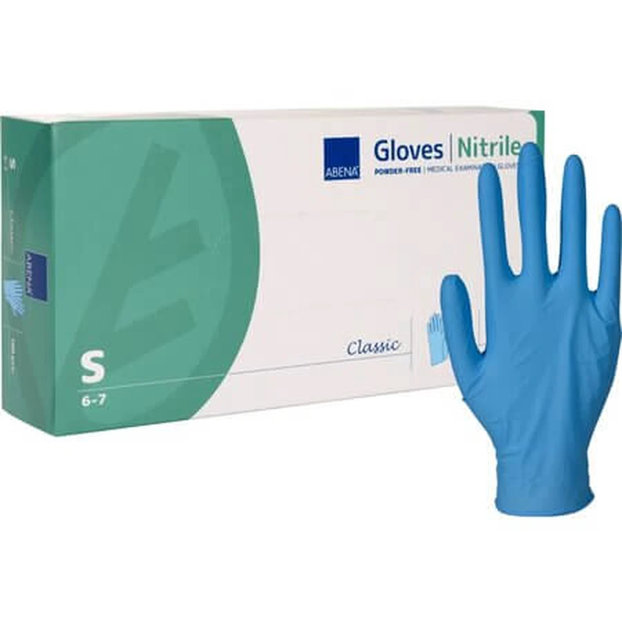 Unpowdered Nitrile Examination Gloves, Size S, Blue, 100 pieces, Abena