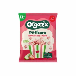 Organix Bio-Puffcorn-Snack mit Erdbeeren und Äpfeln, ab 12 Monaten, 10 g