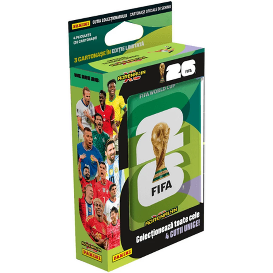 Caja metálica con 32 paquetes + 3 paquetes de edición limitada, Adrenalyn XL de la Copa Mundial de la FIFA 2026, Panini