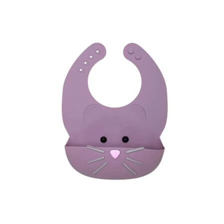 Babero de silicona, rosa, con gatito, Melii