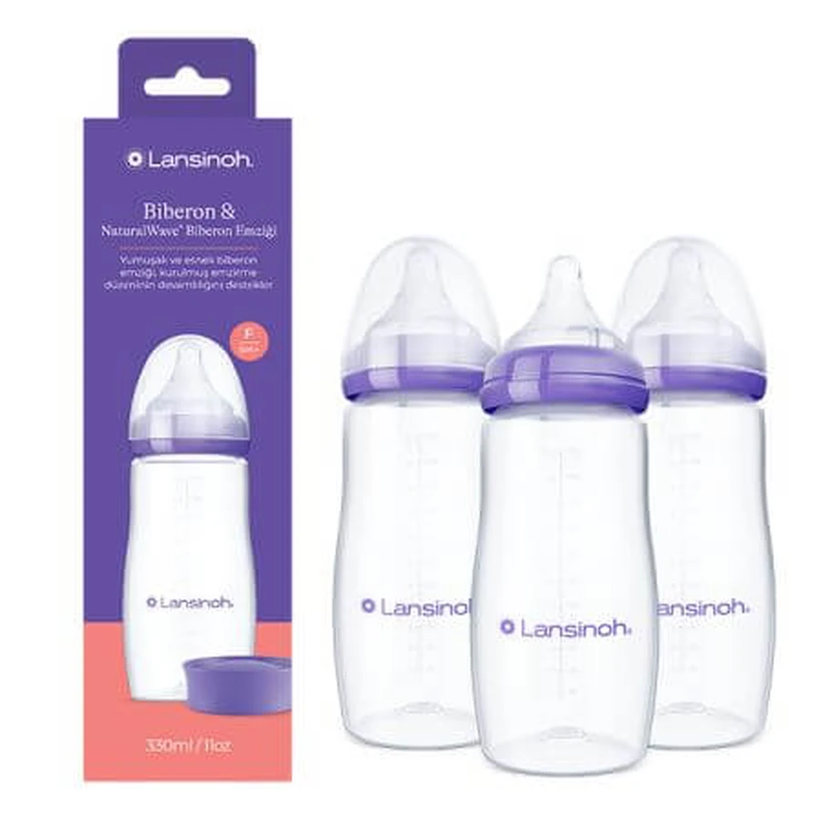 NaturalWave Fast-Flow-flessenset met speen, vanaf 6 maanden, 3 x 330 ml, Lansinoh
