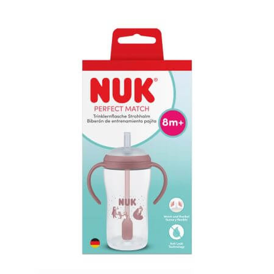 Perfect Match-overgangsbeker met handvatten en rietje, roze, vanaf 8 maanden, 260 ml, Nuk