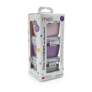 Juego de 3 recipientes de cristal con tapas antideslizantes, rosa/morado/gris, 3 x 160 ml, Melii