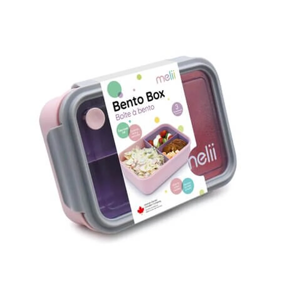 Bento Lunch Box with Removable Compartment, Pink, Purple, Gray, 880 ml, Melii