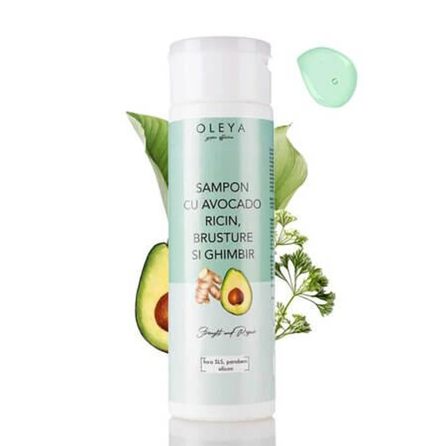 Fortifying Shampoo with Avocado, Castor Oil, Ginger, and Burdock, 200 ml, Oleya