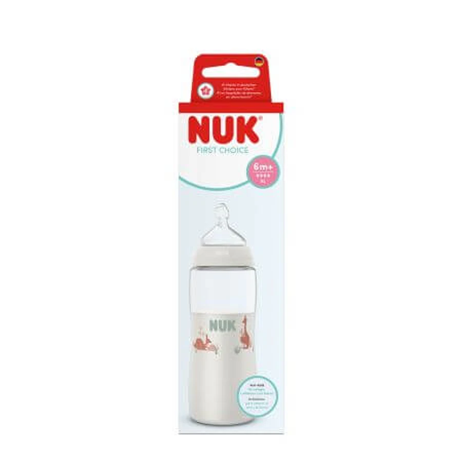 First Choice temperaturgeregelte Flasche mit XL-Flow-Silikonsauger, ab 6 Monaten, 360 ml, Nuk