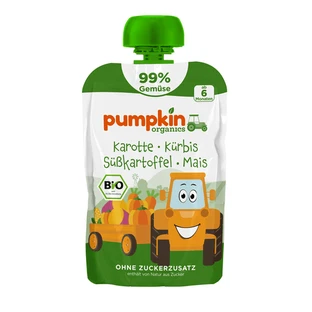Bio-Püree aus Möhren, Kürbis, Süßkartoffeln und Mais, ab 6 Monaten, 100 g, Pumpkin Organics