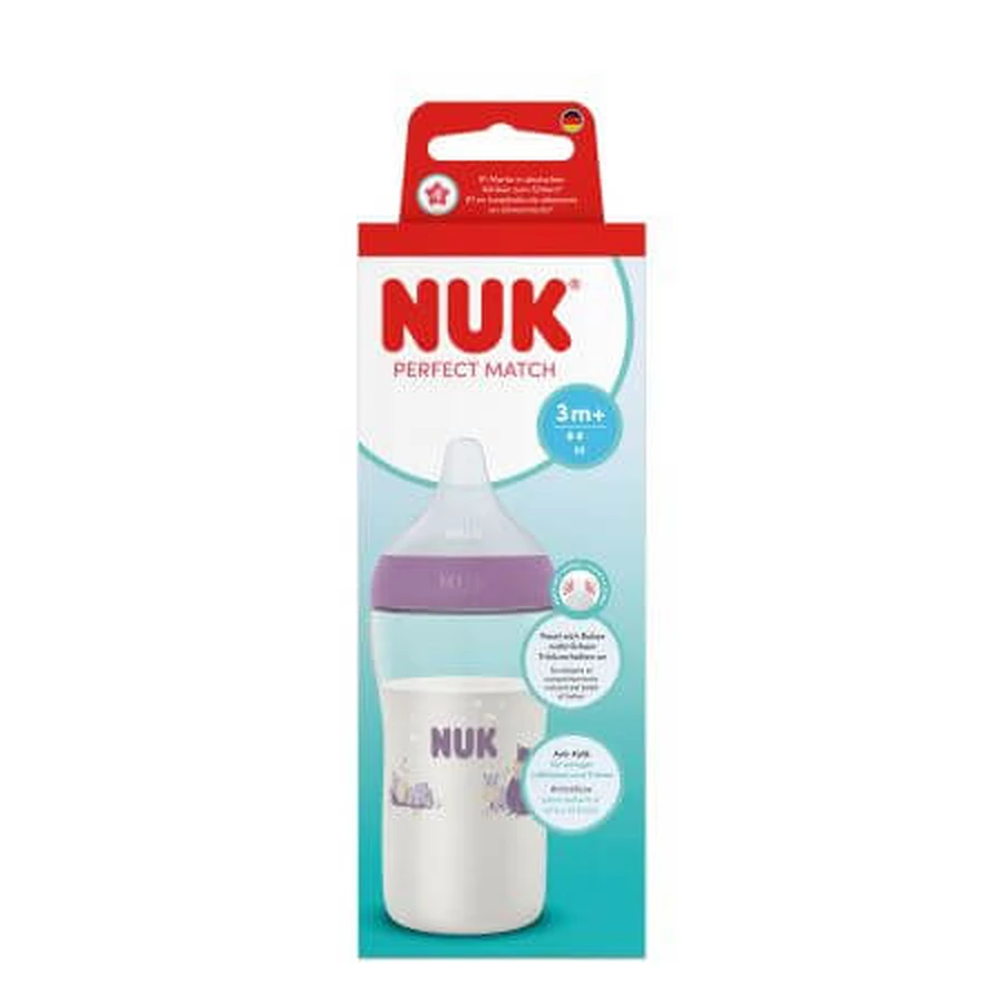 M Perfect Match-babyfles met siliconen speen, roze, vanaf 3 maanden, 260 ml, Nuk