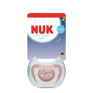 Nuk First Choice-nachtfopspeen, roze, konijntje, 0–6 maanden, 1 stuk