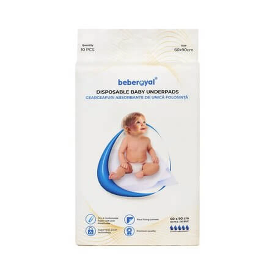 Disposable wipes with 4 self-adhesive strips, 60 x 90 cm, 10 pieces, Beberoyal