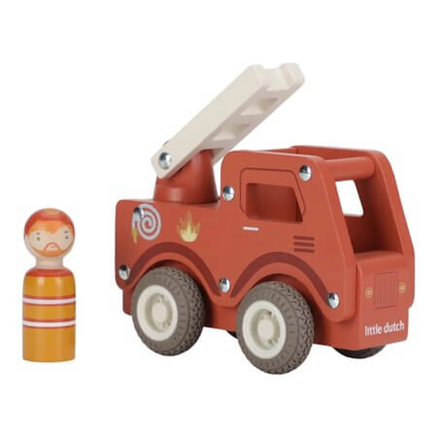Coche de juguete de madera con certificación FSC, bomberos, a partir de 18 meses, Little Dutch