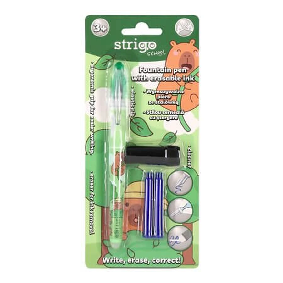 Bolígrafo con 2 recambios y un utensilio de limpieza, verde, Capybara, Strigo